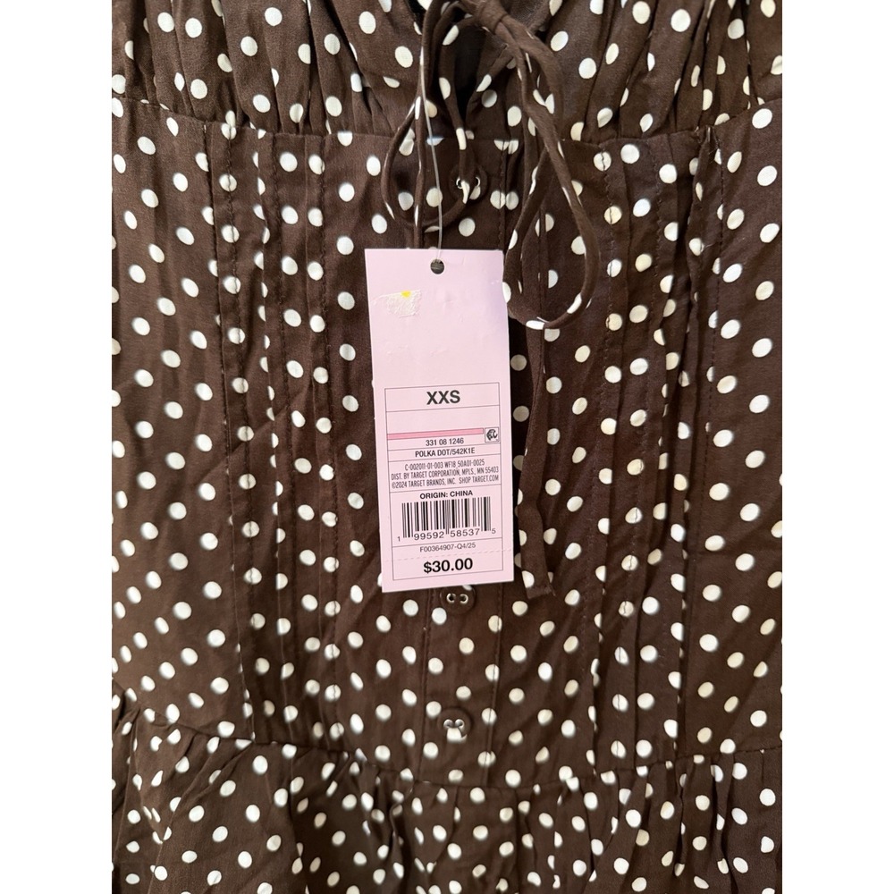 Wild Fable Women's Brown Polka Dots Cap Sleeve Mini A-Line Dress Size XXS NWT - Picture 7 of 9